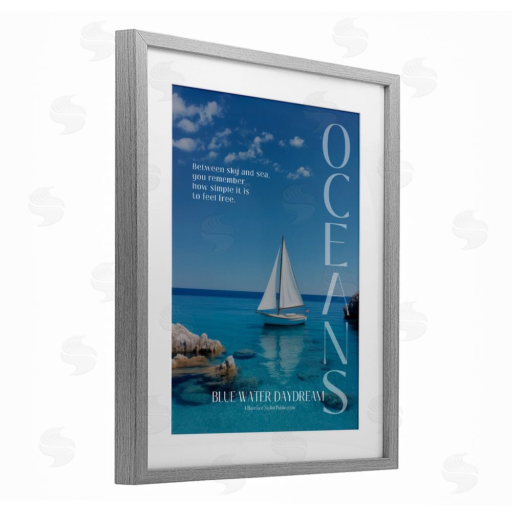 A Barefoot Stylist Blue Water Daydream Magazine Gray Framed Print Under Glass Wall Art