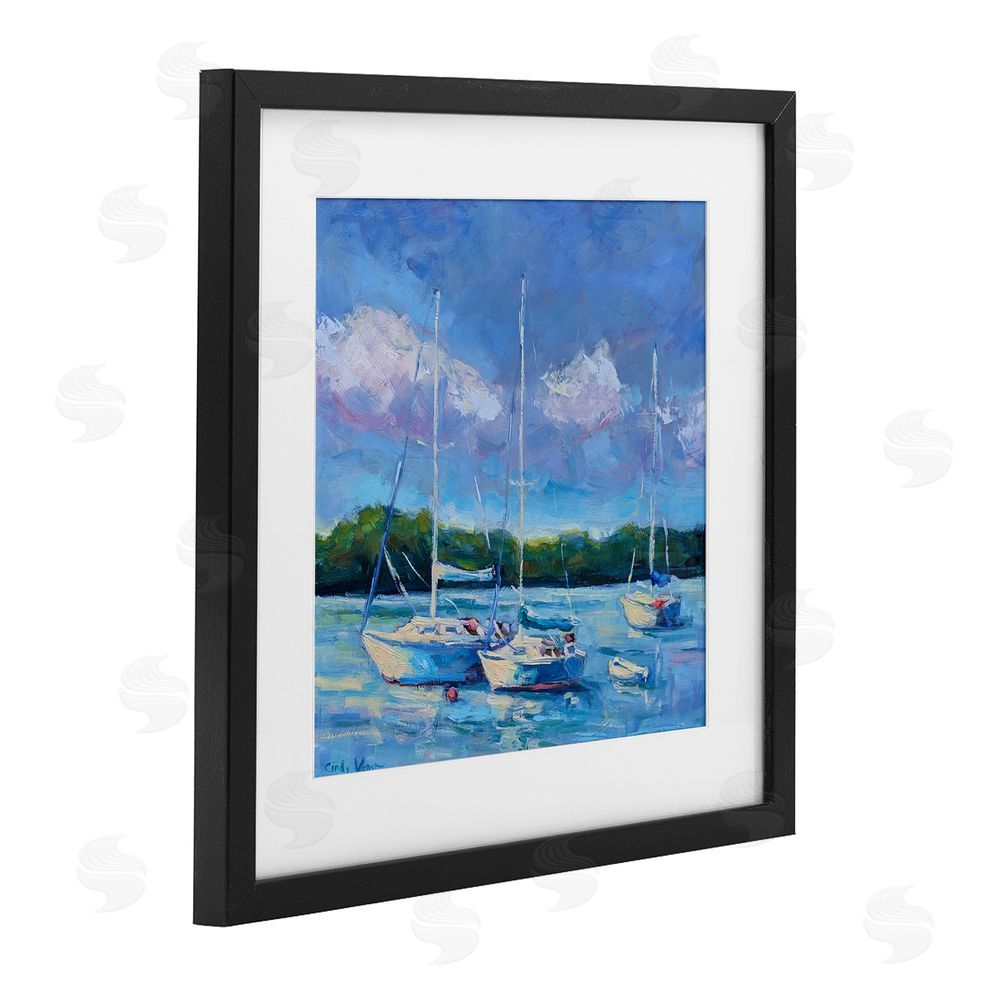 Cindy Vener Blue Afternoon Sailboats Trio Black Framed Print Under Glass Wall Art