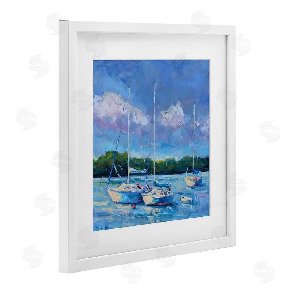 Cindy Vener Blue Afternoon Sailboats Trio White Framed Print Under Glass Wall Art