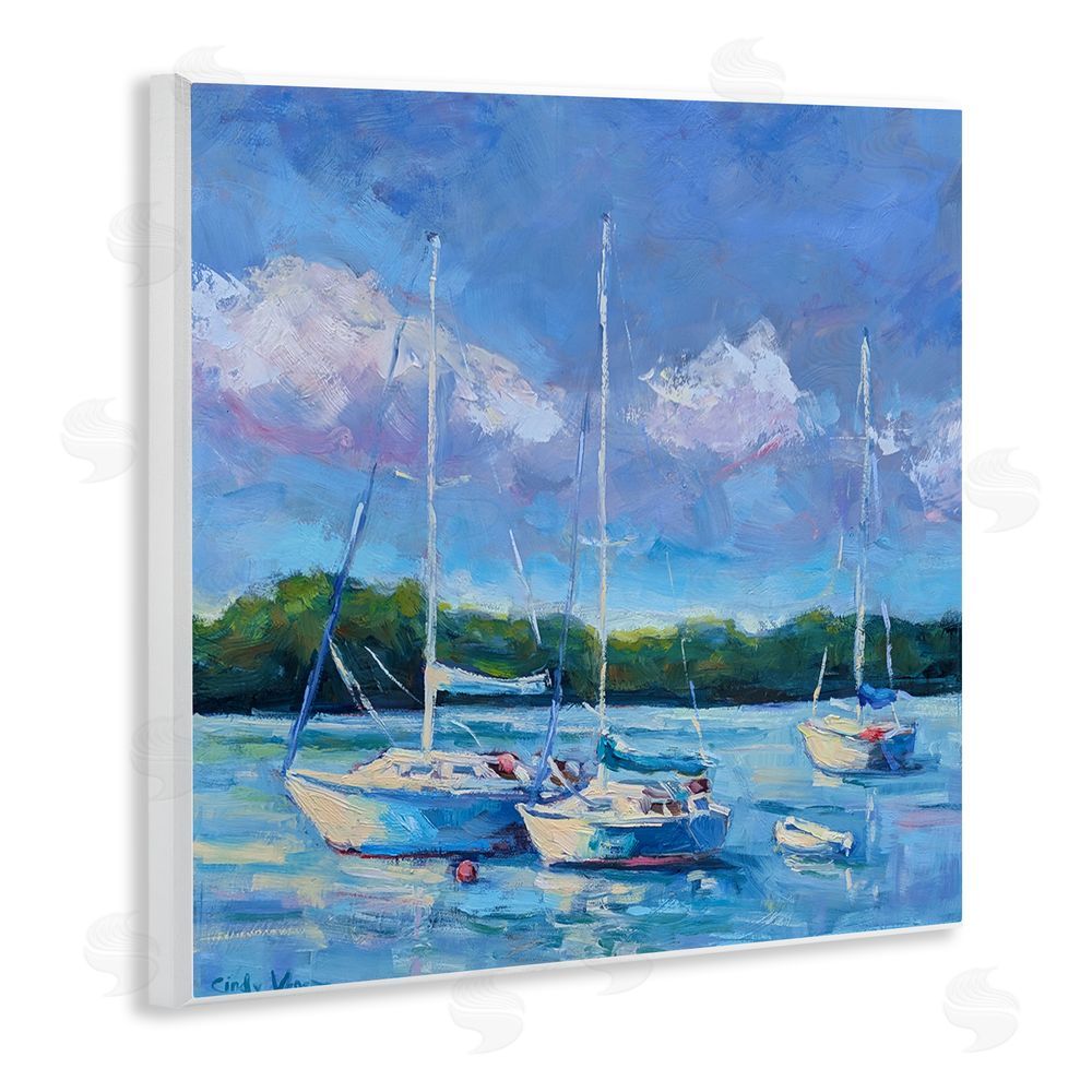 Cindy Vener Blue Afternoon Sailboats Trio Wooden Wall Plaque Art Print