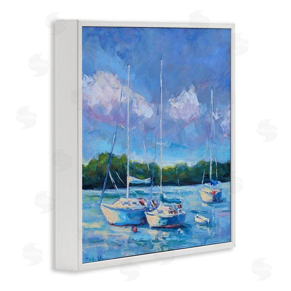 Cindy Vener Blue Afternoon Sailboats Trio White Framed Giclee Wall Art Print