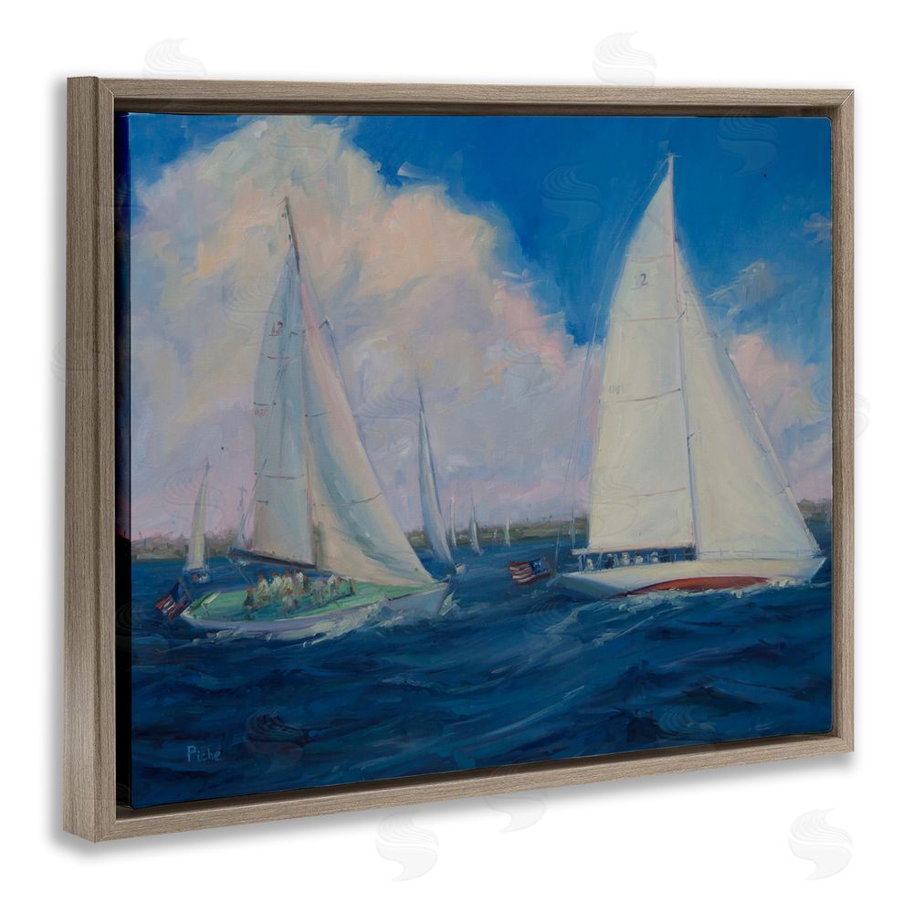 Vanessa Piche Race Day Sailing Regatta Brown Floating Frame Canvas Wall Art Print
