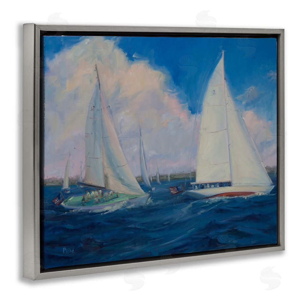 Vanessa Piche Race Day Sailing Regatta Gray Floating Frame Canvas Wall Art Print