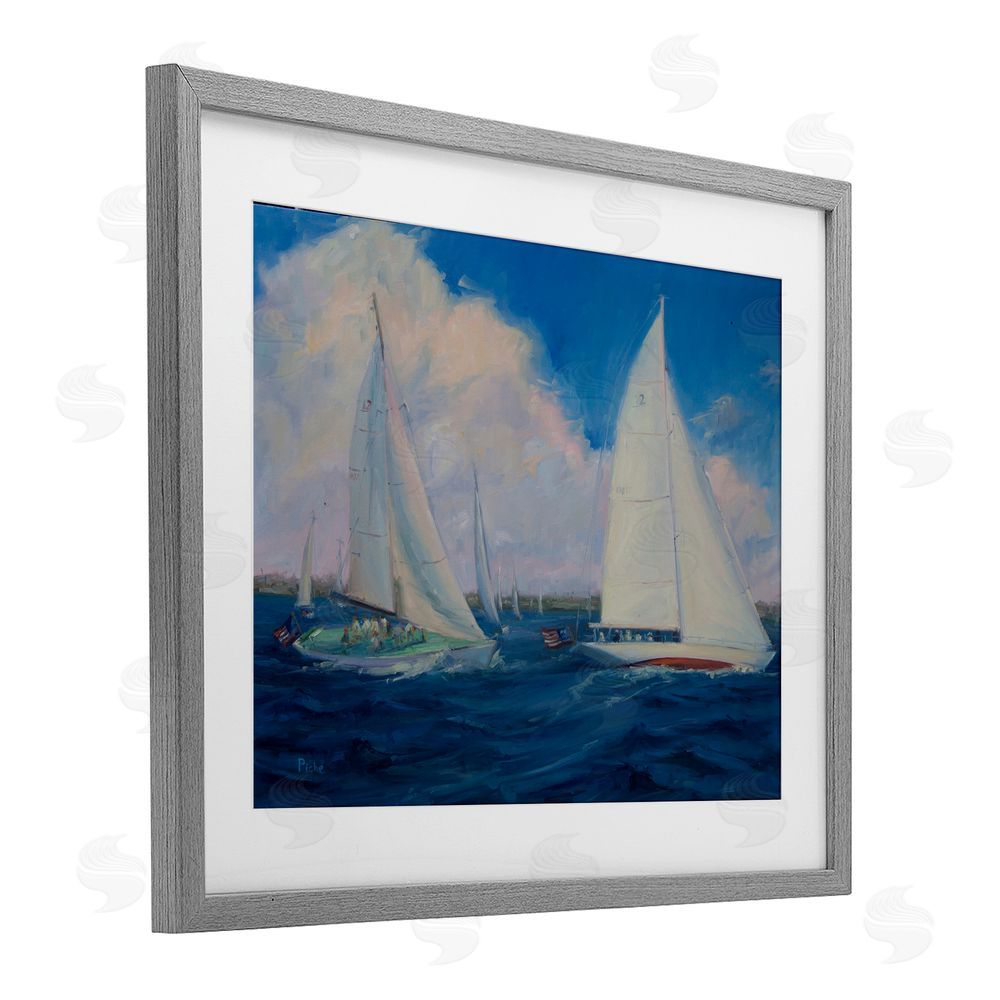 Vanessa Piche Race Day Sailing Regatta Gray Framed Print Under Glass Wall Art