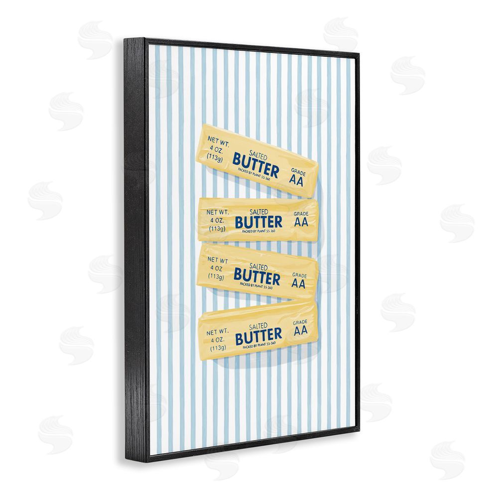 Veronica Lara Butter Sticks on Blue Stripes Black Framed Giclee Wall Art Print