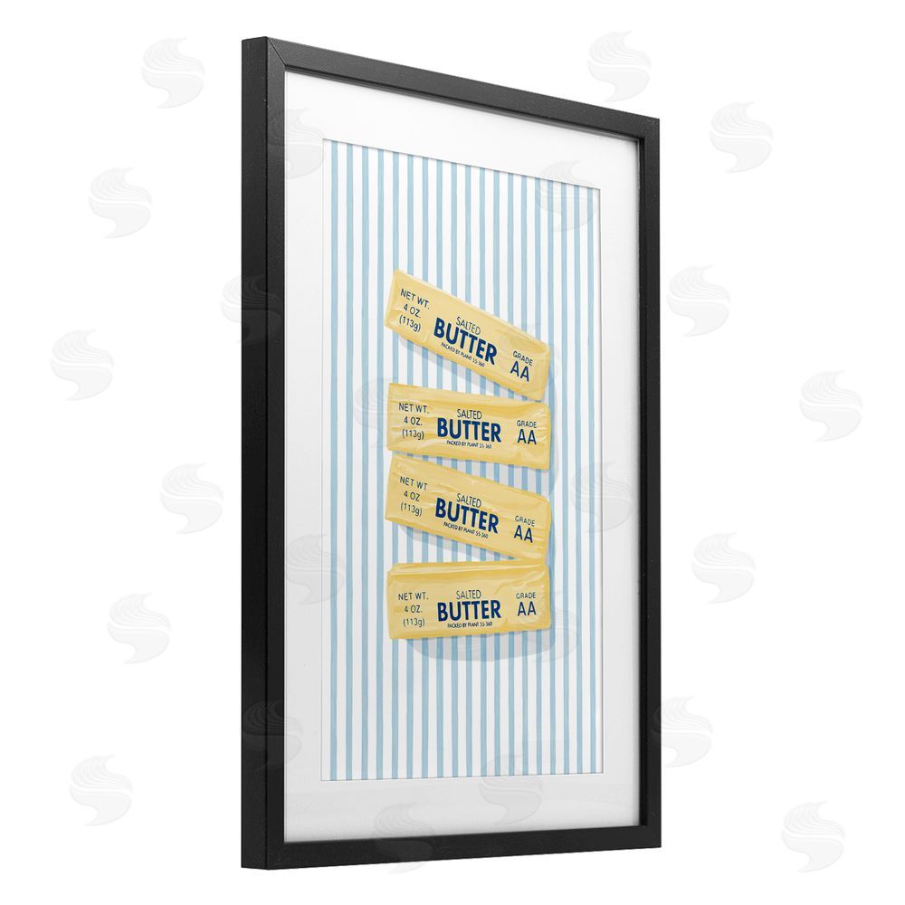 Veronica Lara Butter Sticks on Blue Stripes Black Framed Print Under Glass Wall Art