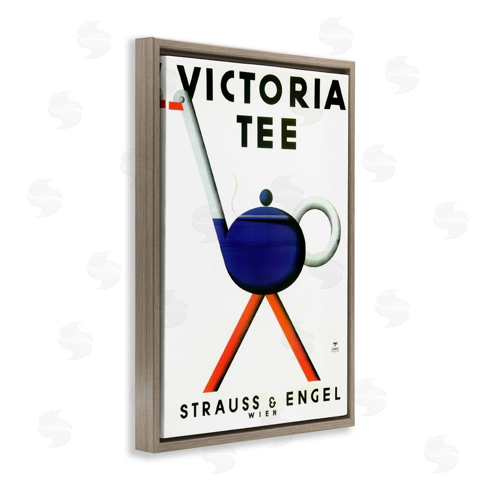 Vintage Hustle Retro Teapot Vintage Poster Brown Floating Frame Canvas Wall Art Print