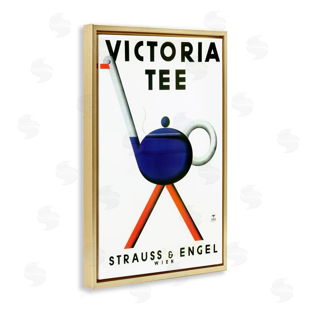 Vintage Hustle Retro Teapot Vintage Poster Gold Floating Frame Canvas Wall Art Print