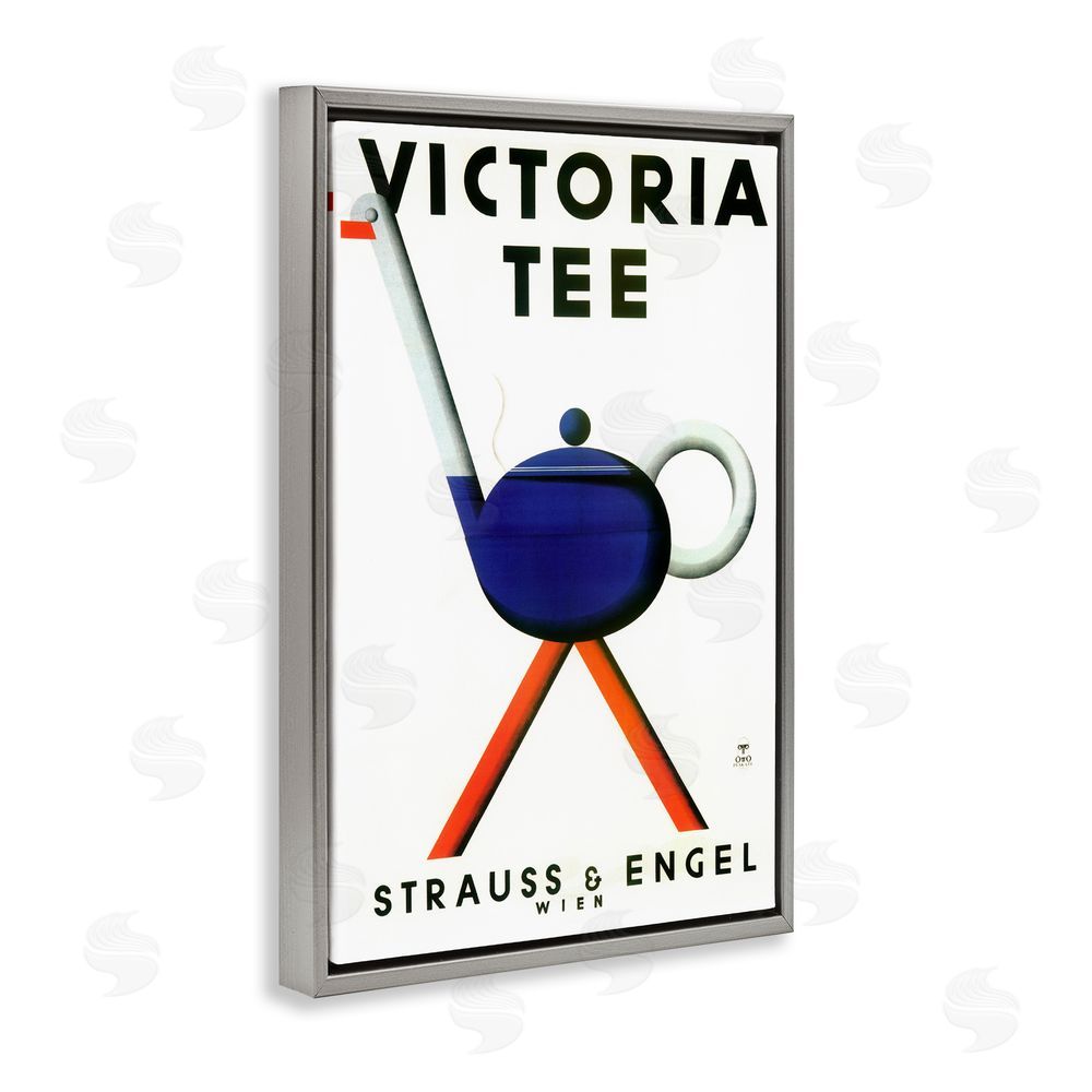 Vintage Hustle Retro Teapot Vintage Poster Gray Floating Frame Canvas Wall Art Print