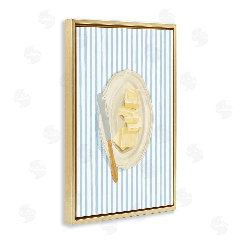 Veronica Lara Butter Dish & Knife Gold Floating Frame Canvas Wall Art Print