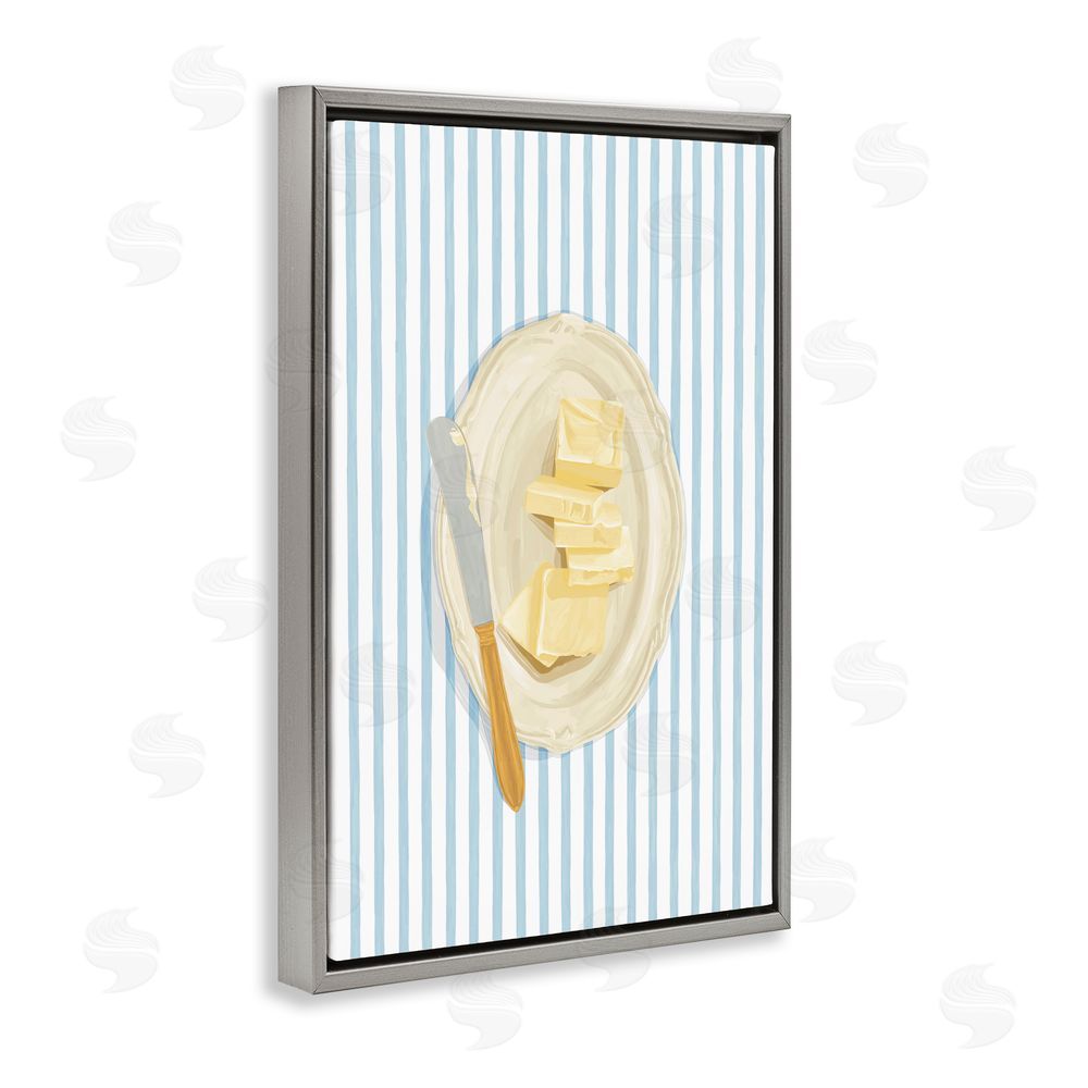 Veronica Lara Butter Dish & Knife Gray Floating Frame Canvas Wall Art Print