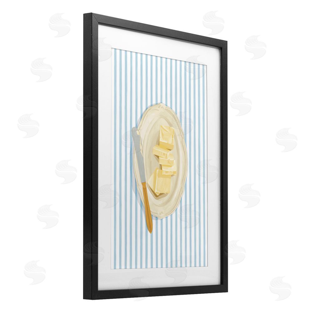 Veronica Lara Butter Dish & Knife Black Framed Print Under Glass Wall Art