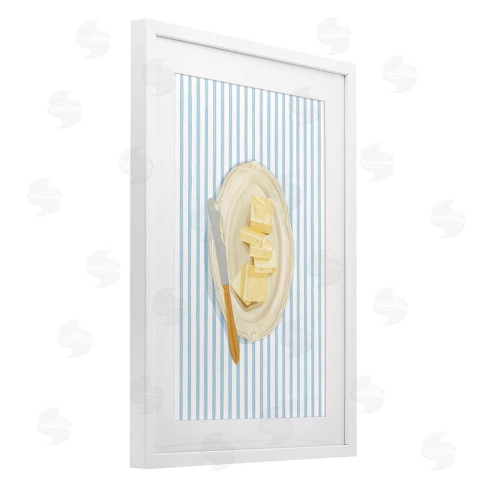 Veronica Lara Butter Dish & Knife White Framed Print Under Glass Wall Art