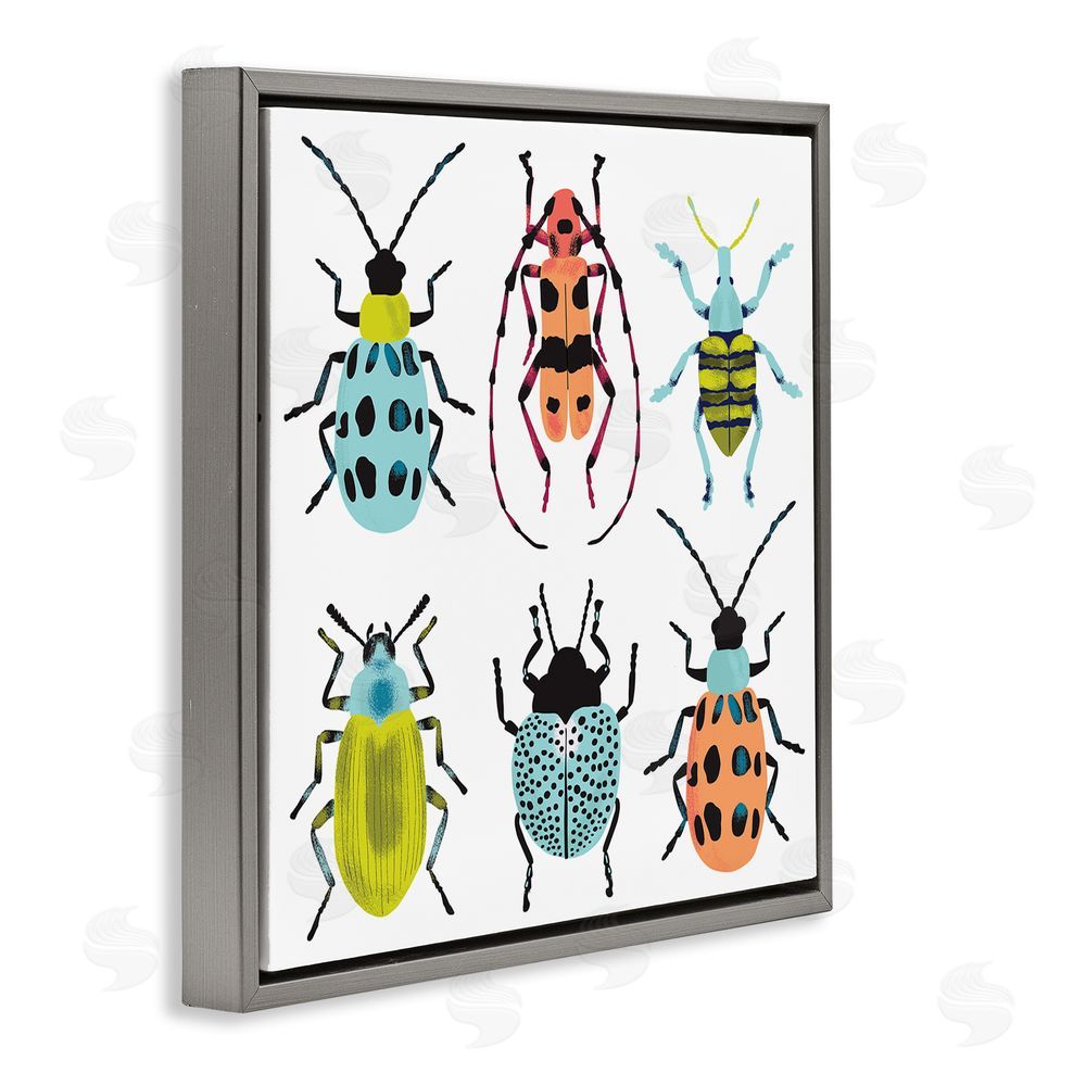 Metka Hiti Beetles & Bugs Collection Gray Floating Frame Canvas Wall Art Print
