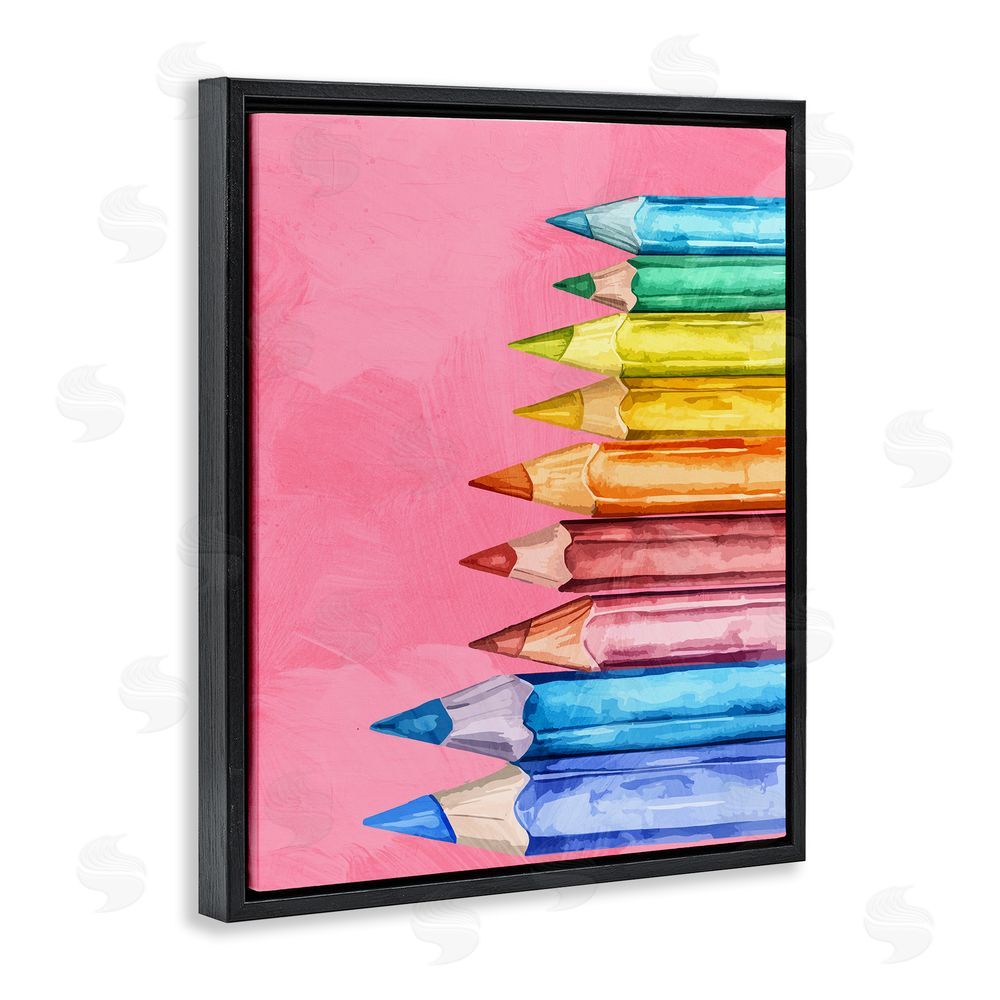Kim Allen Vibrant Pencils on Pink Black Floating Frame Canvas Wall Art Print