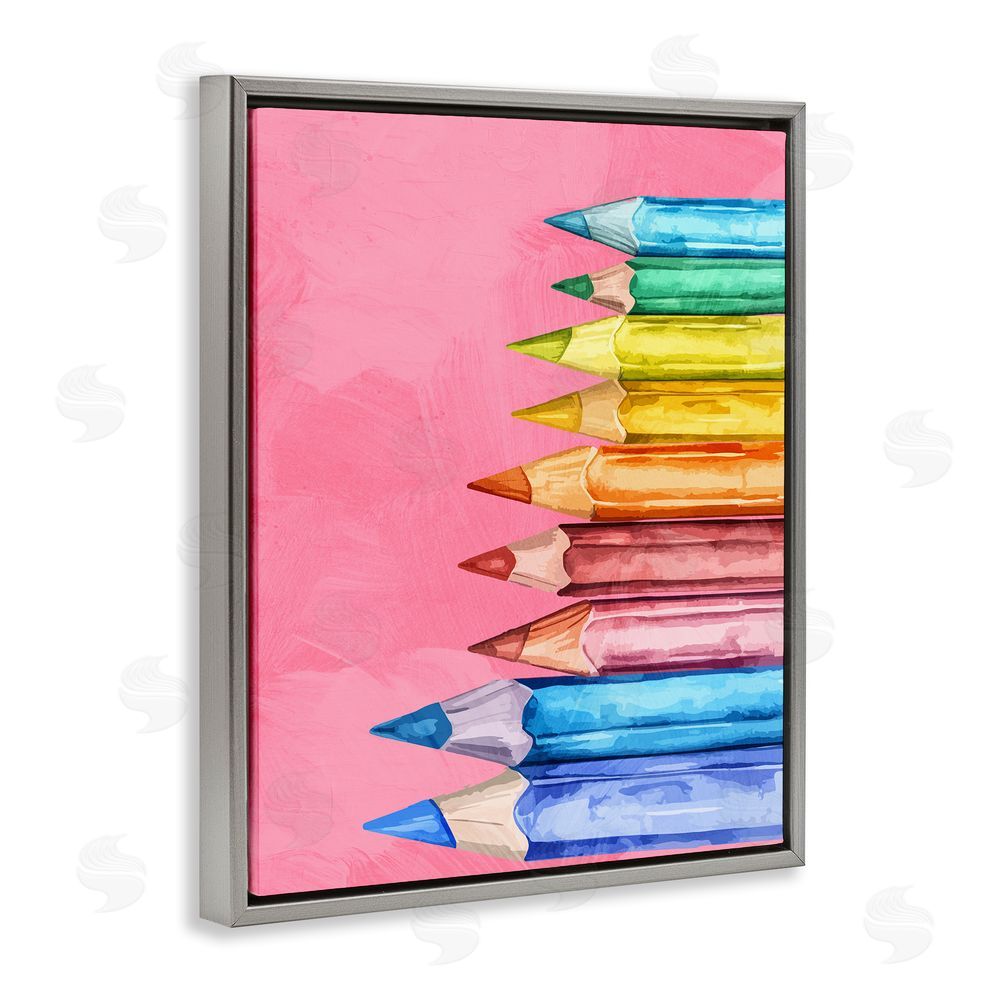 Kim Allen Vibrant Pencils on Pink Gray Floating Frame Canvas Wall Art Print