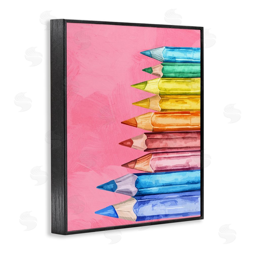 Kim Allen Vibrant Pencils on Pink Black Framed Giclee Wall Art Print
