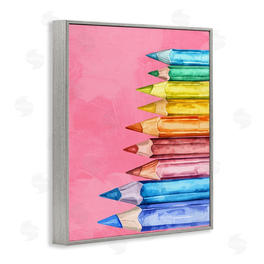 Kim Allen Vibrant Pencils on Pink Gray Framed Giclee Wall Art Print