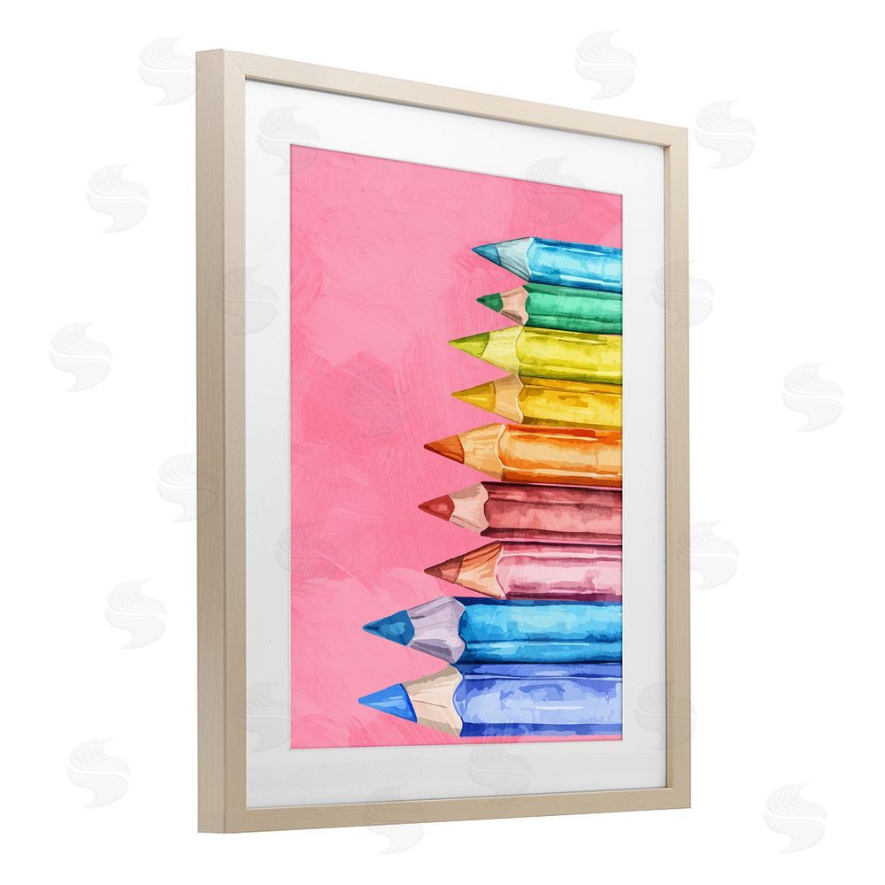 Kim Allen Vibrant Pencils on Pink Brown Framed Print Under Glass Wall Art