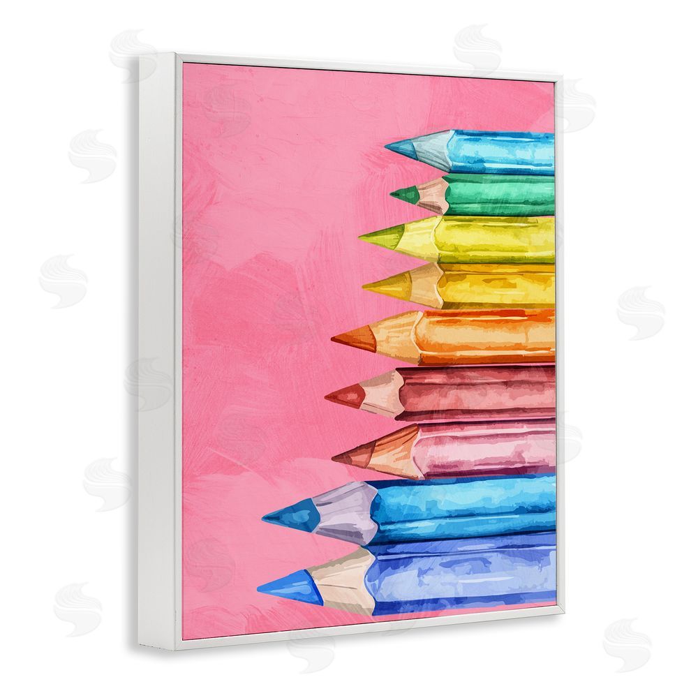 Kim Allen Vibrant Pencils on Pink White Framed Giclee Wall Art Print