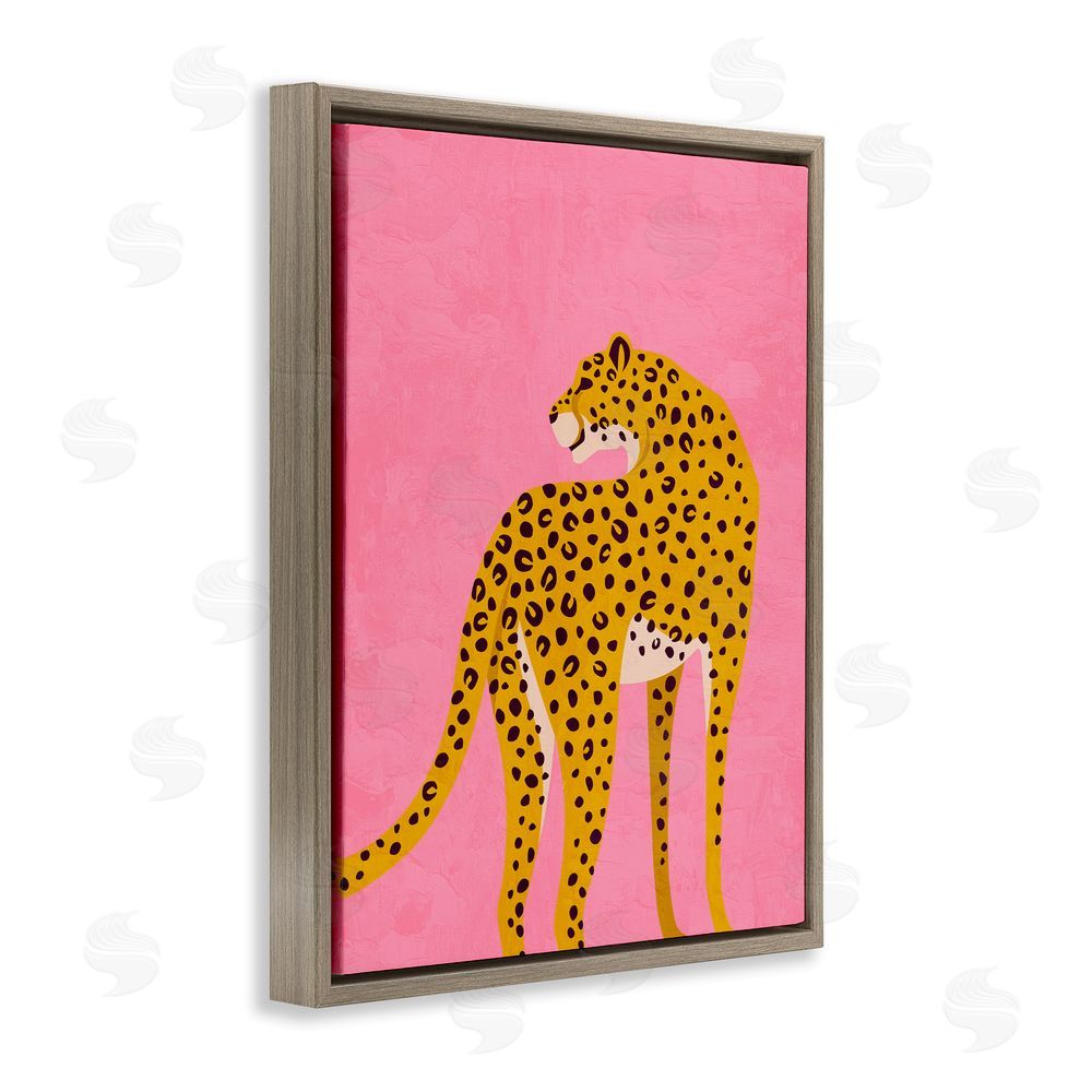 Kim Allen Leopard on Pink Serenade Brown Floating Frame Canvas Wall Art Print