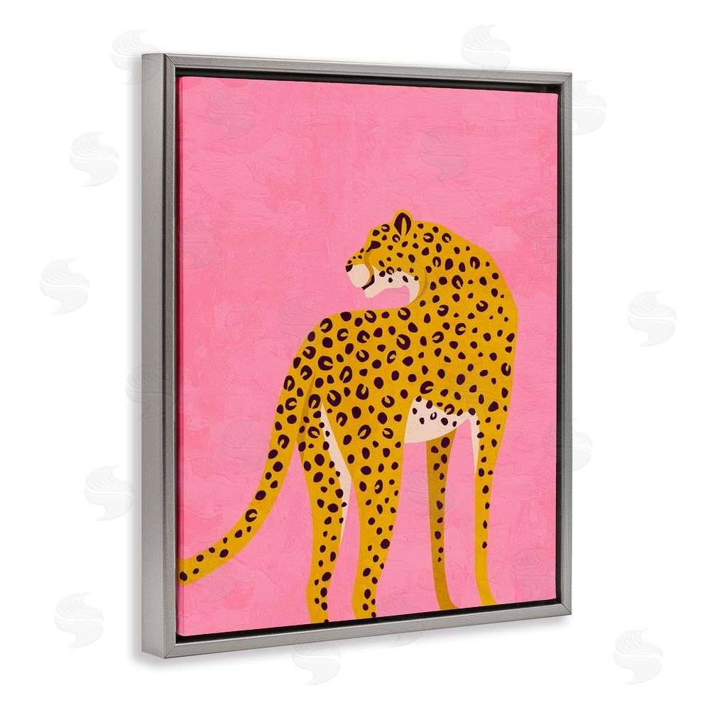 Kim Allen Leopard on Pink Serenade Gray Floating Frame Canvas Wall Art Print
