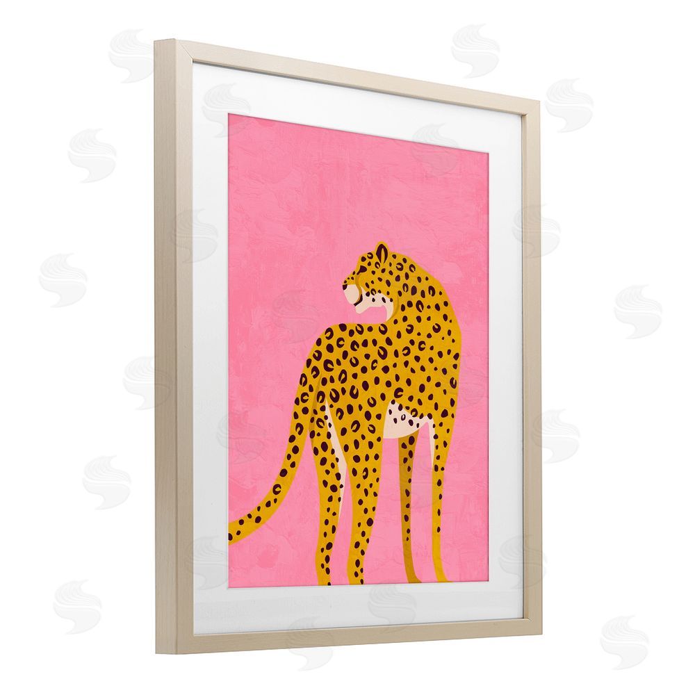 Kim Allen Leopard on Pink Serenade Brown Framed Print Under Glass Wall Art