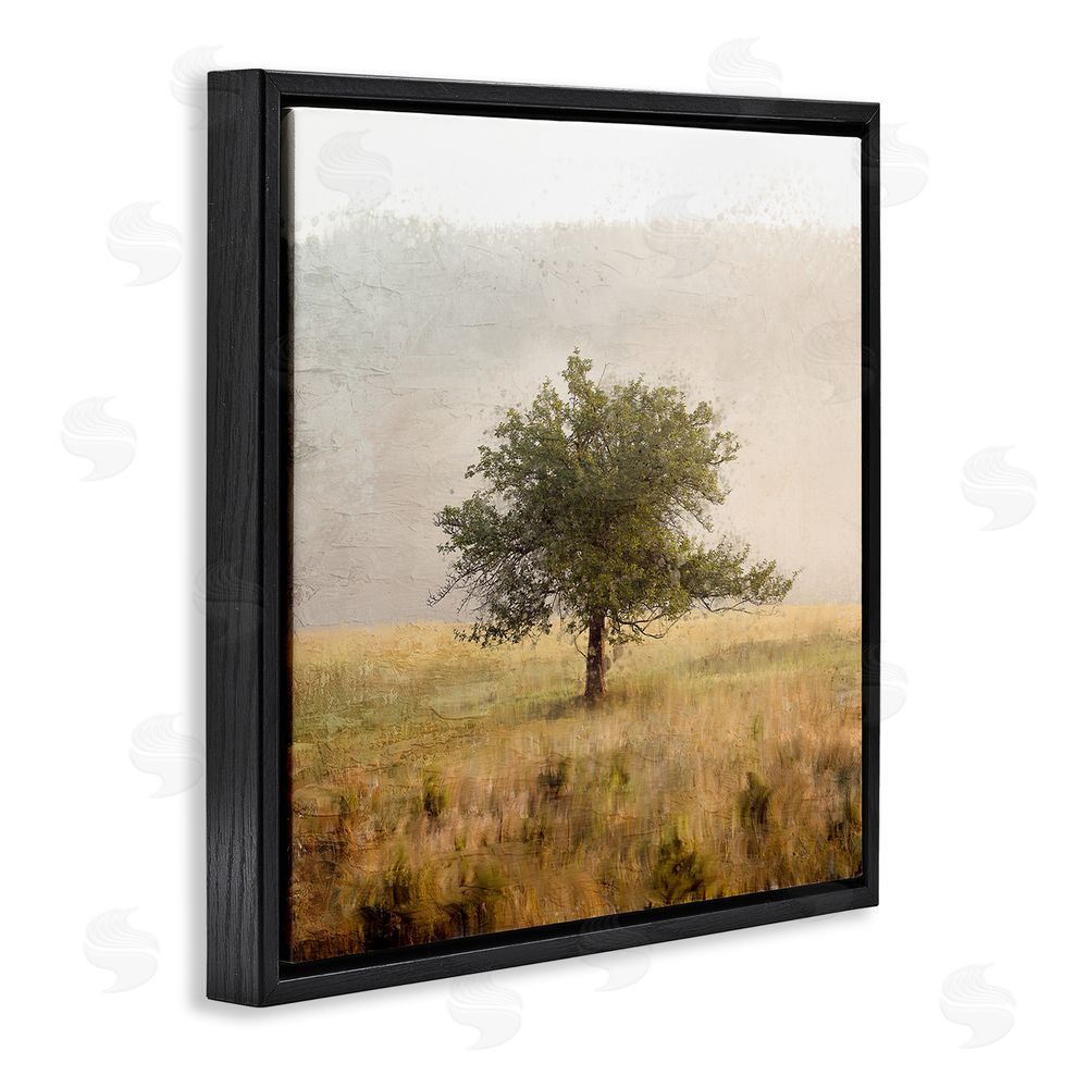 Anne Bailey Tree Alone in Golden Field Black Floating Frame Canvas Wall Art Print