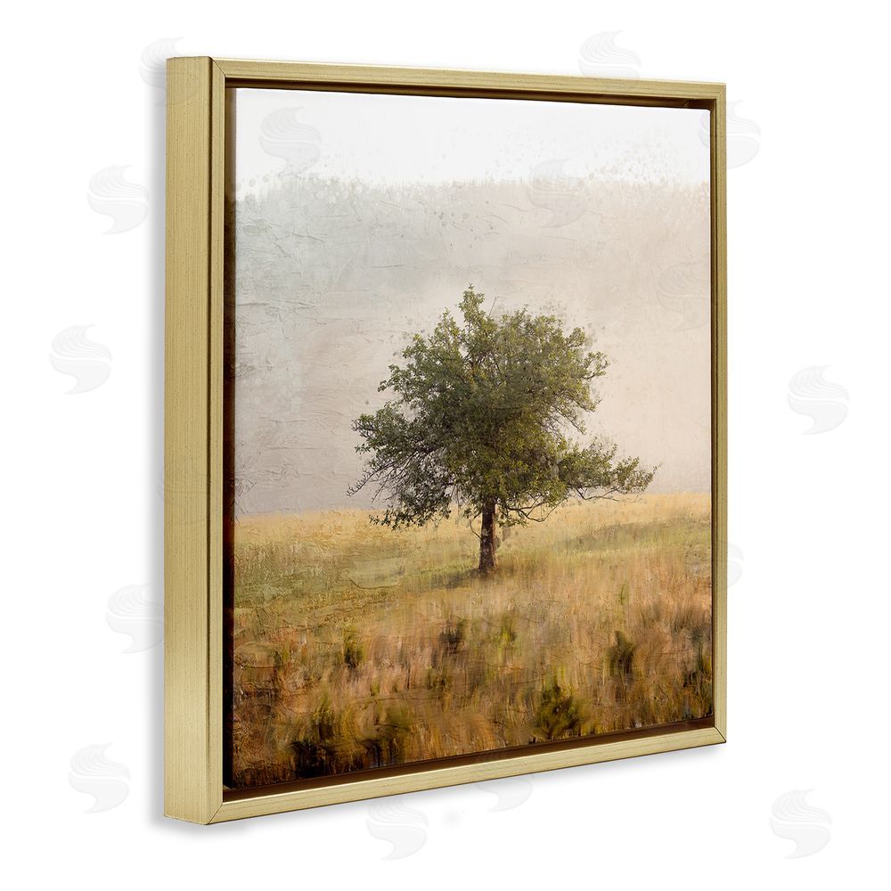 Anne Bailey Tree Alone in Golden Field Gold Floating Frame Canvas Wall Art Print
