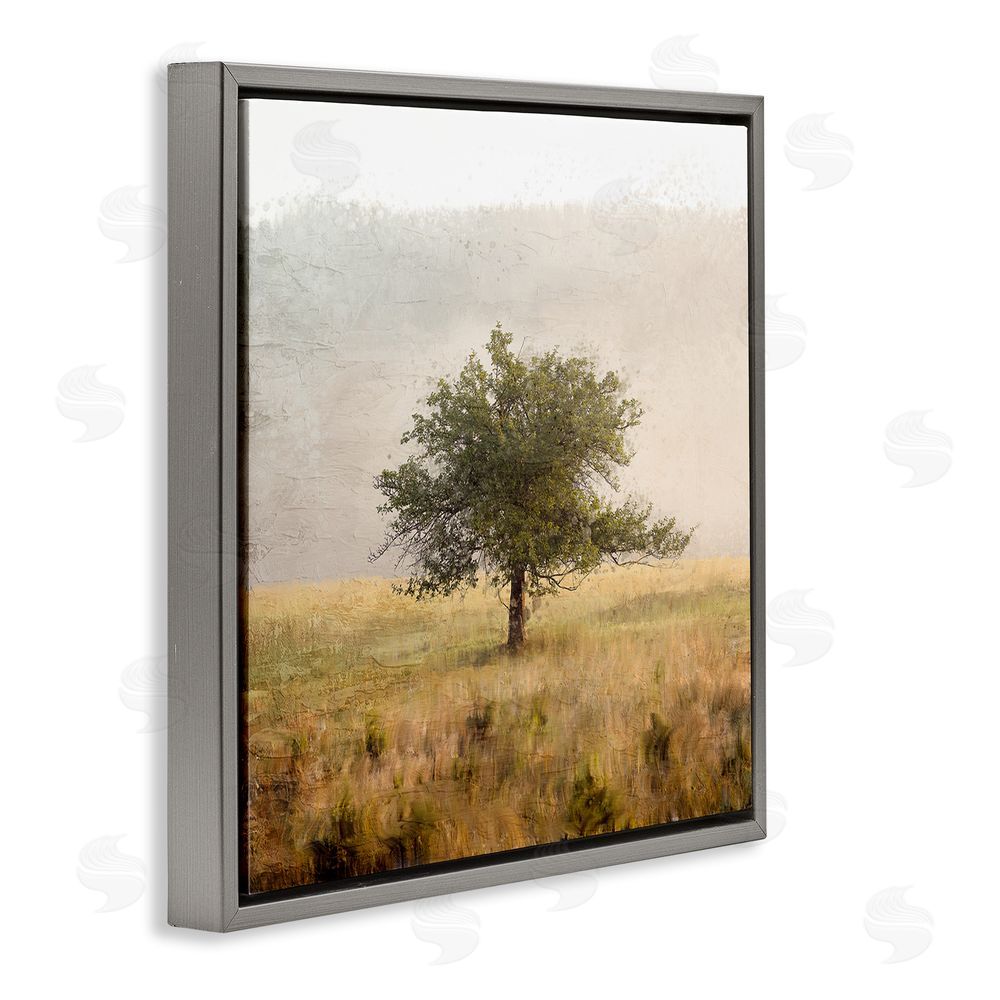 Anne Bailey Tree Alone in Golden Field Gray Floating Frame Canvas Wall Art Print