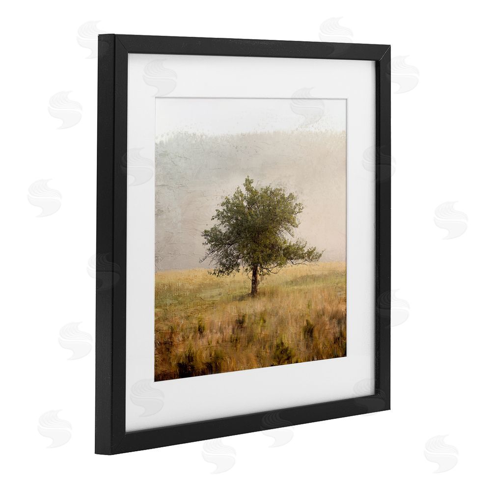 Anne Bailey Tree Alone in Golden Field Black Framed Print Under Glass Wall Art