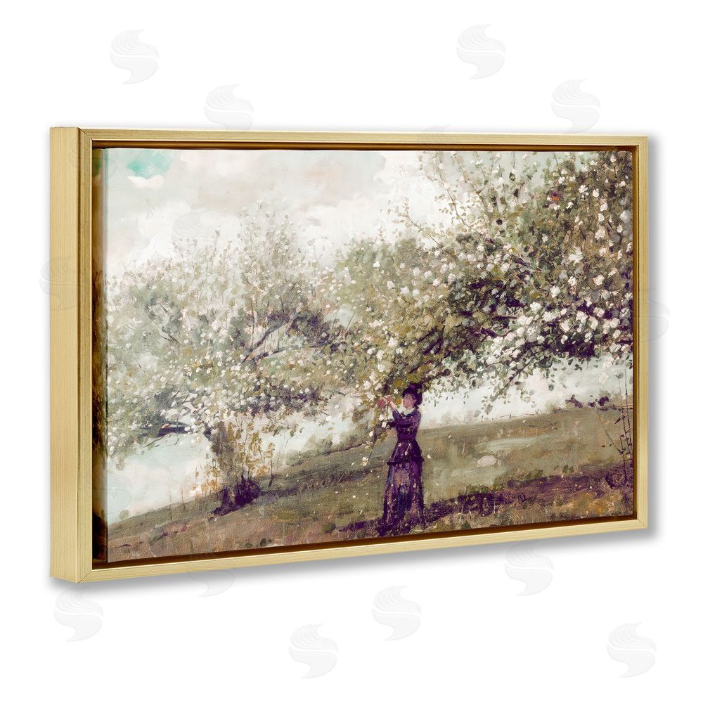 Leah Straatsma Vintage Gathering Spring Blossoms Gold Floating Framed Canvas Wall Art Print