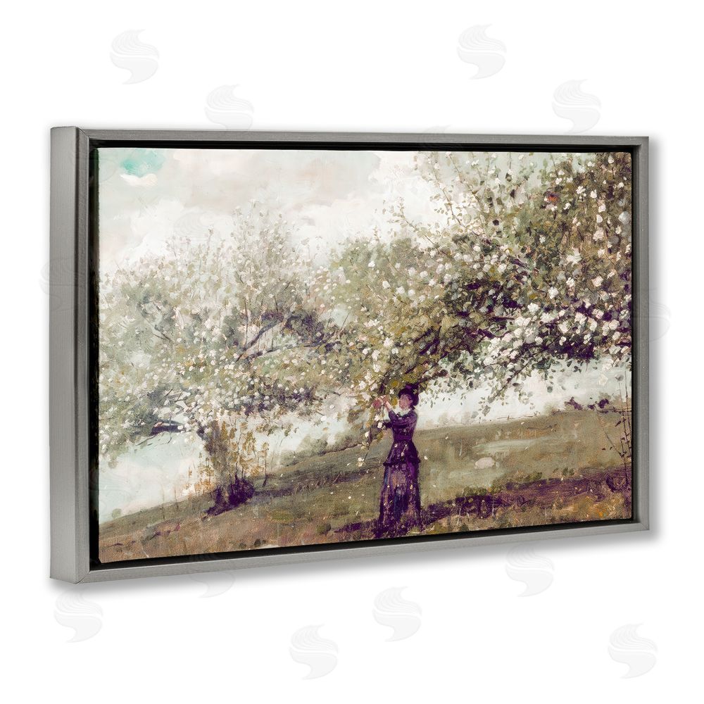 Leah Straatsma Vintage Gathering Spring Blossoms Gray Floating Framed Canvas Wall Art Print