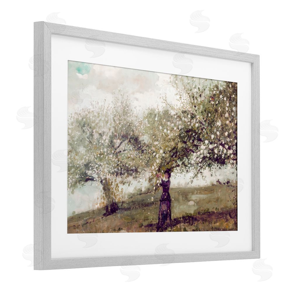 Leah Straatsma Vintage Gathering Spring Blossoms Gray Framed Print Under Glass with White Mat Wall Art