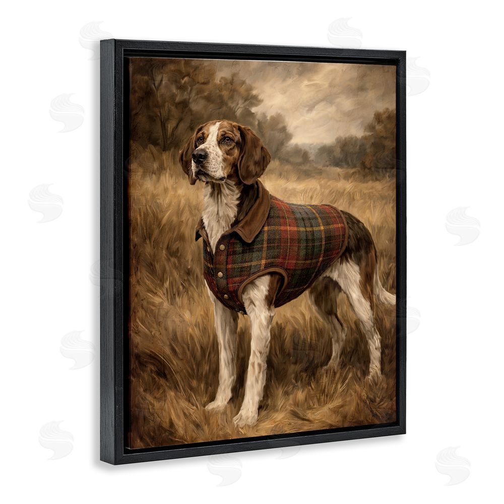 Kim Allen Hunting Days Plaid Jacket Hound Black Floating Frame Canvas Wall Art Print