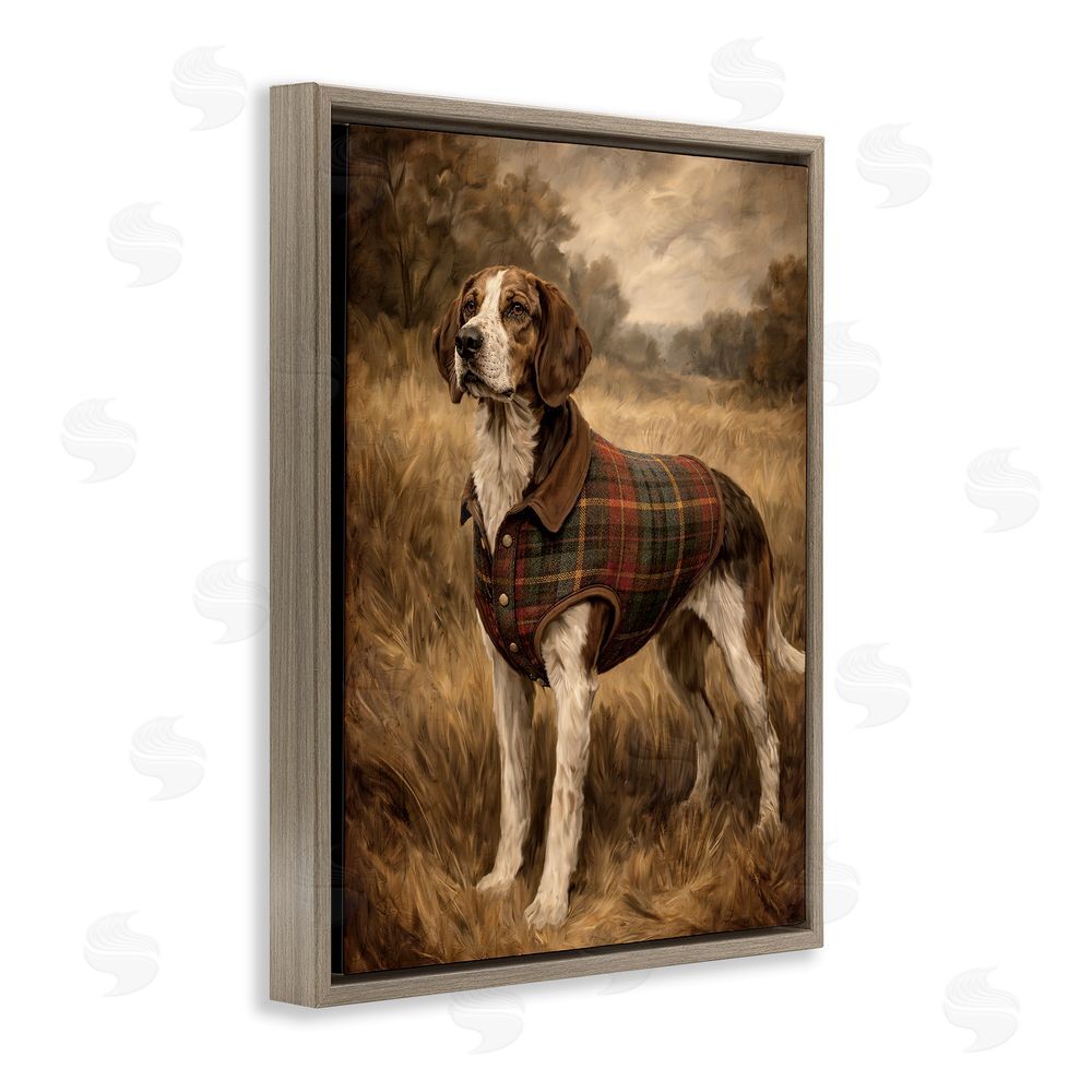 Kim Allen Hunting Days Plaid Jacket Hound Brown Floating Frame Canvas Wall Art Print