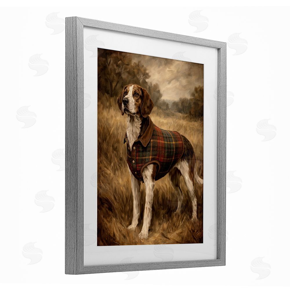 Kim Allen Hunting Days Plaid Jacket Hound Gray Framed Print Under Glass Wall Art