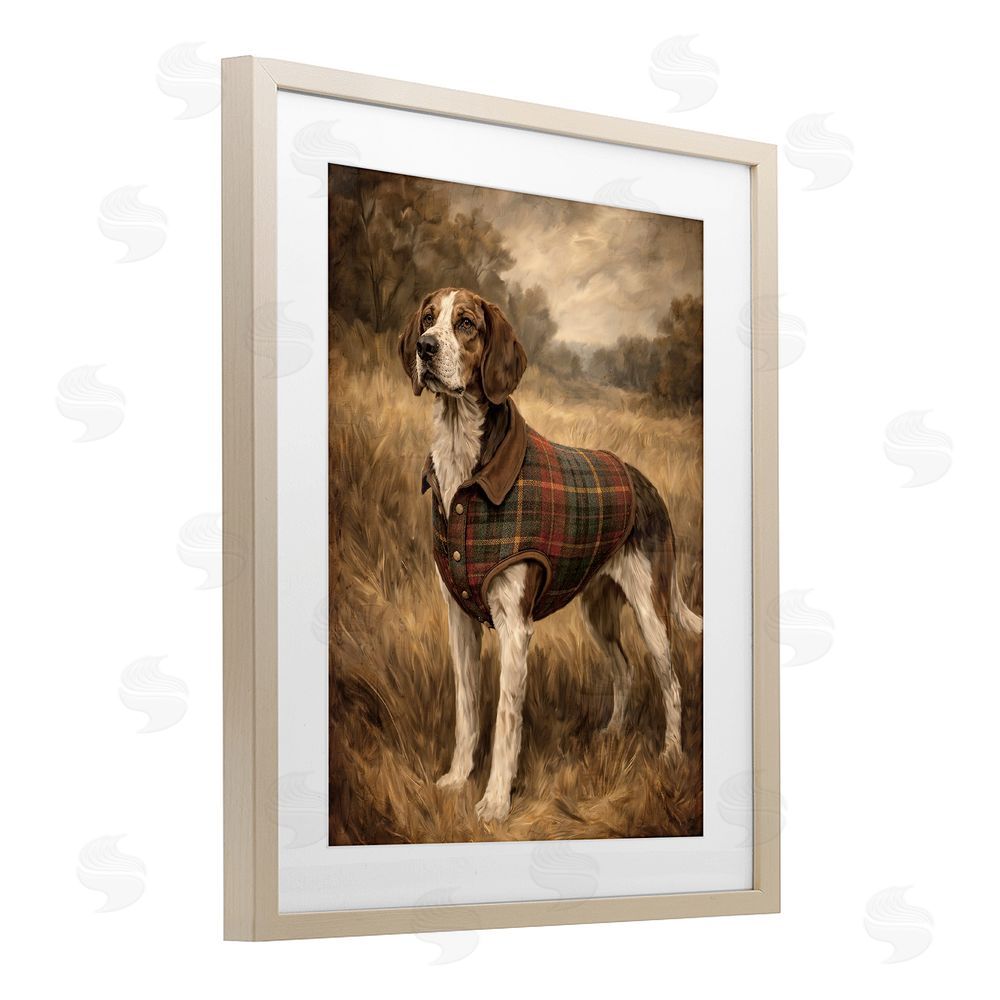 Kim Allen Hunting Days Plaid Jacket Hound Brown Framed Print Under Glass Wall Art