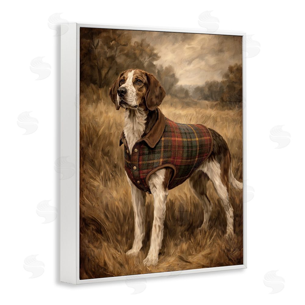 Kim Allen Hunting Days Plaid Jacket Hound White Framed Giclee Wall Art Print