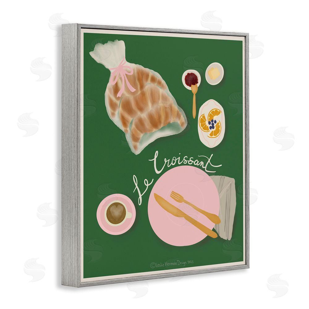 Leslie Hermosa Le Croissant Breakfast Spread Gray Framed Giclee Wall Art Print