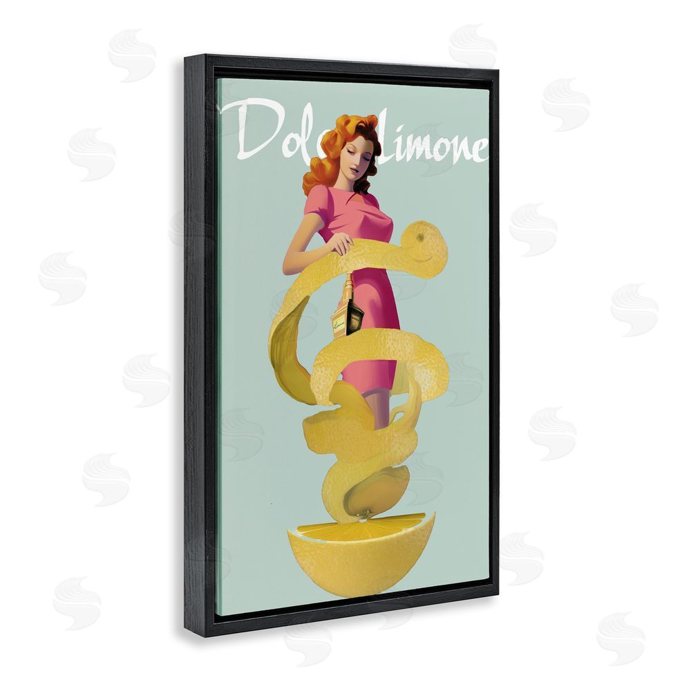Annabelle Hall Dolce Lemon Retro Ad Black Floating Frame Canvas Wall Art Print
