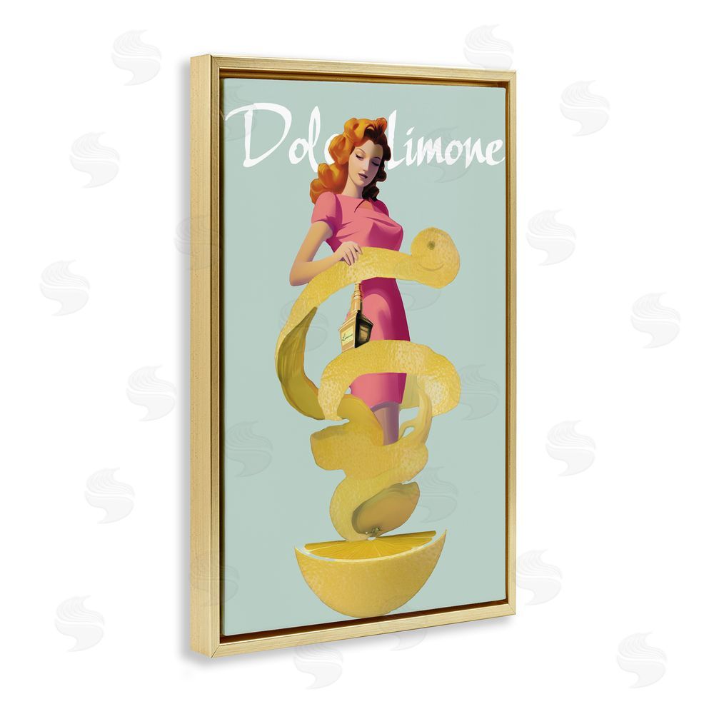 Annabelle Hall Dolce Lemon Retro Ad Gold Floating Frame Canvas Wall Art Print