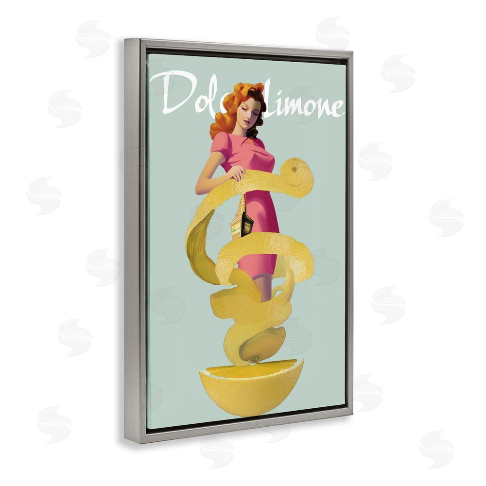 Annabelle Hall Dolce Lemon Retro Ad Gray Floating Frame Canvas Wall Art Print