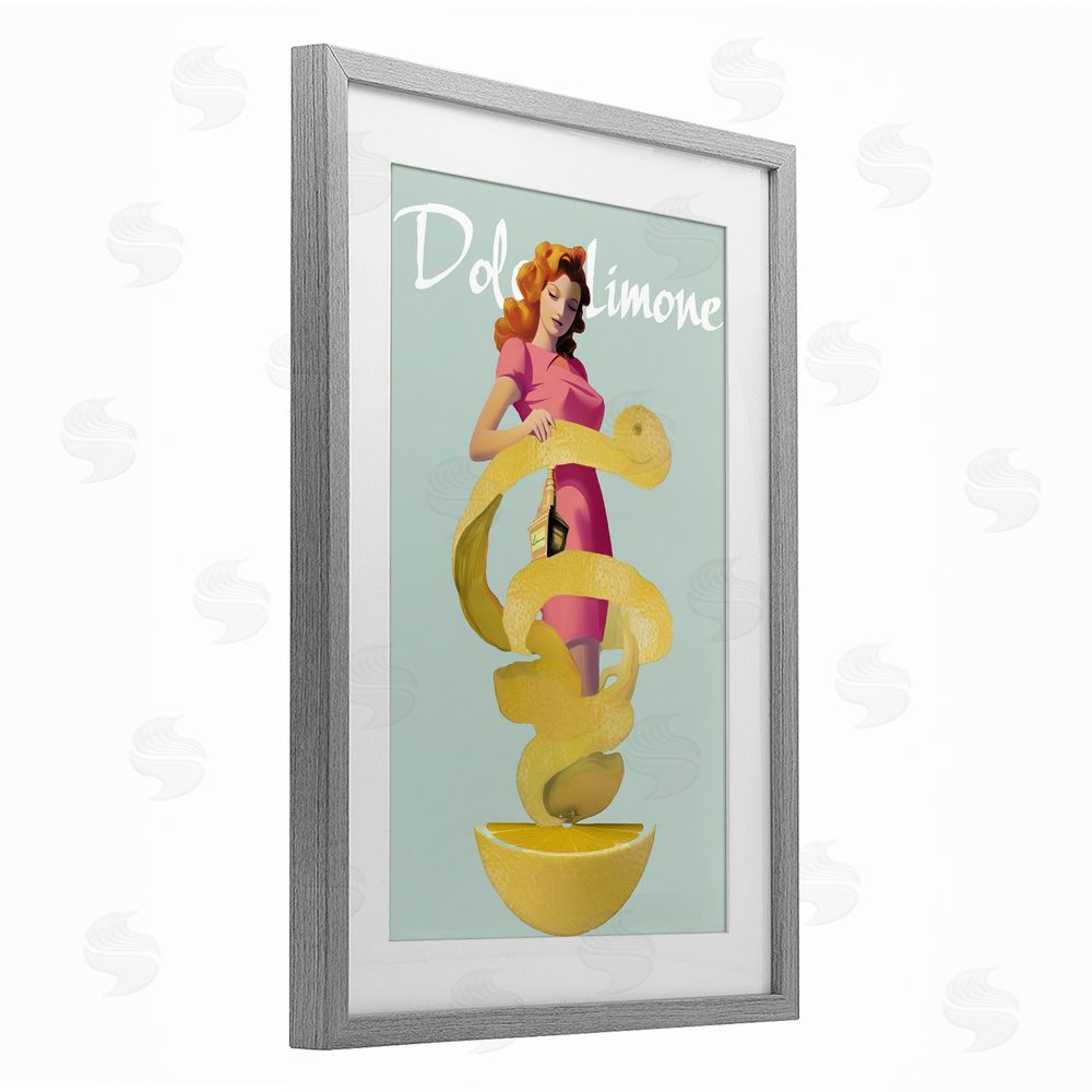 Annabelle Hall Dolce Lemon Retro Ad Gray Framed Print Under Glass Wall Art
