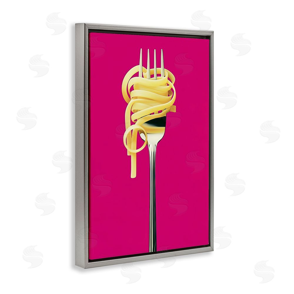 Annabelle Hall Pasta Twirl on Fork Gray Floating Frame Canvas Wall Art Print