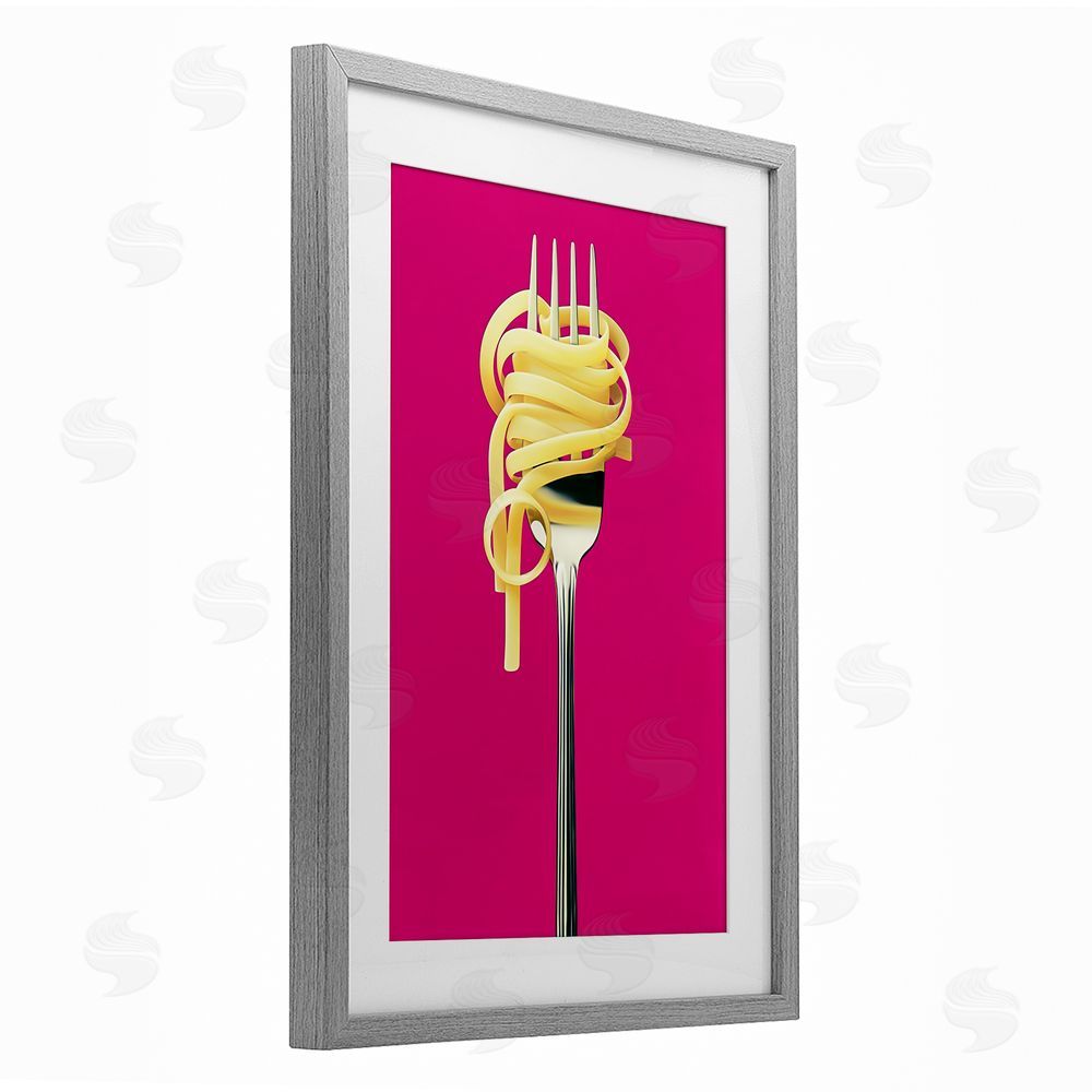 Annabelle Hall Pasta Twirl on Fork Gray Framed Print Under Glass Wall Art