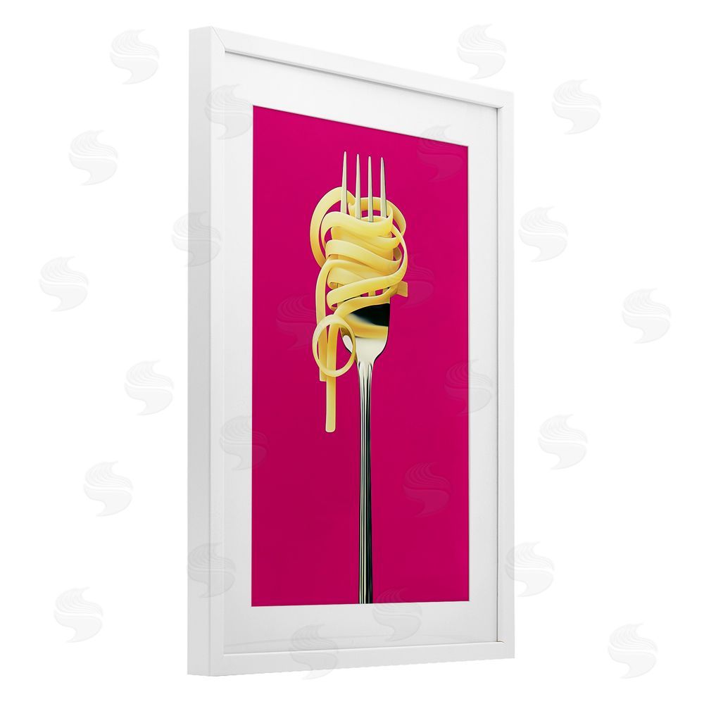 Annabelle Hall Pasta Twirl on Fork White Framed Print Under Glass Wall Art