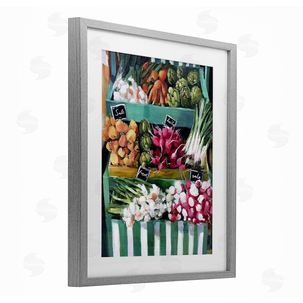 Annabelle Hall Fresh Daily Market Stand Gray Framed Print Under Glass Wall Art