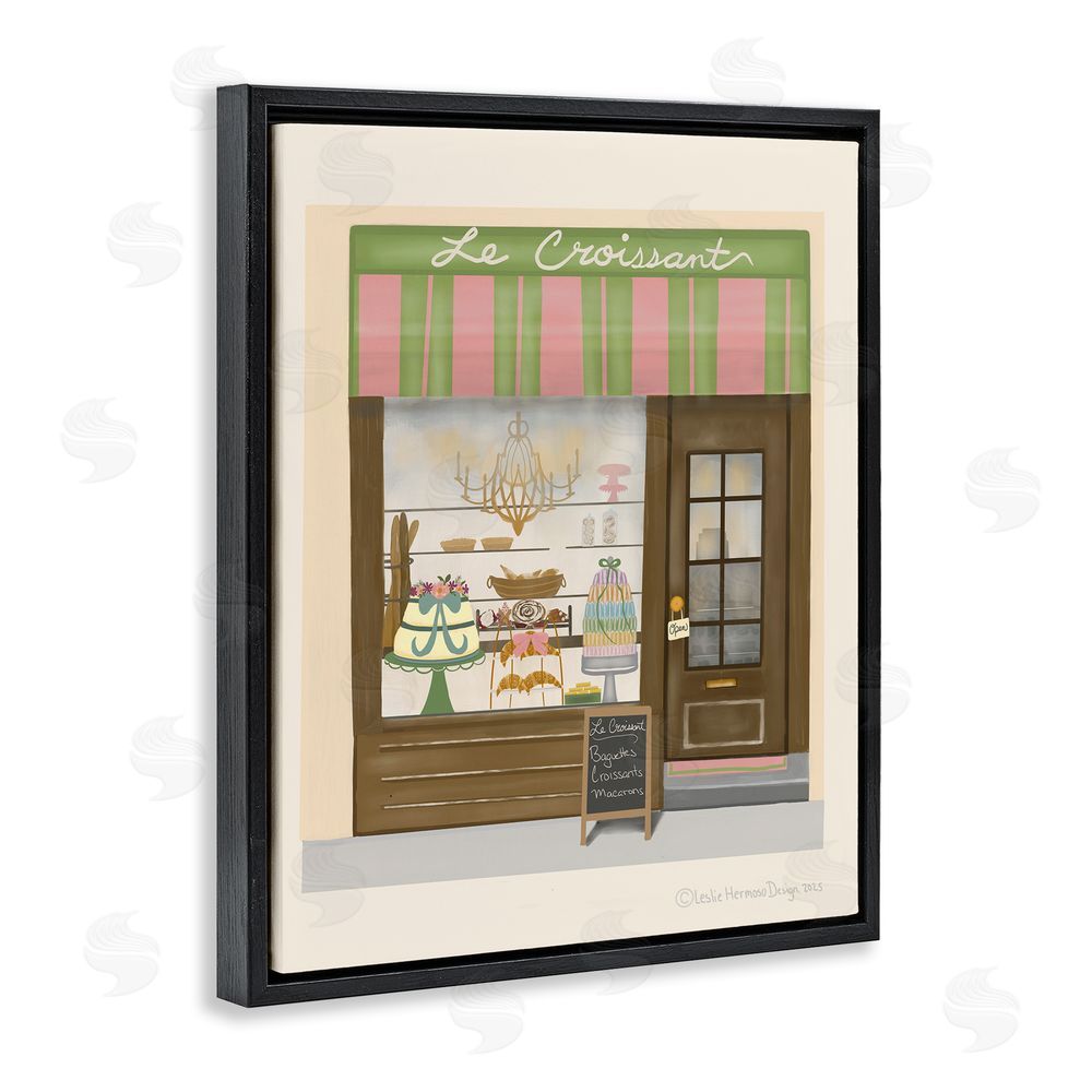 Leslie Hermosa Le Croissant French Patisserie Window Black Floating Frame Canvas Wall Art Print