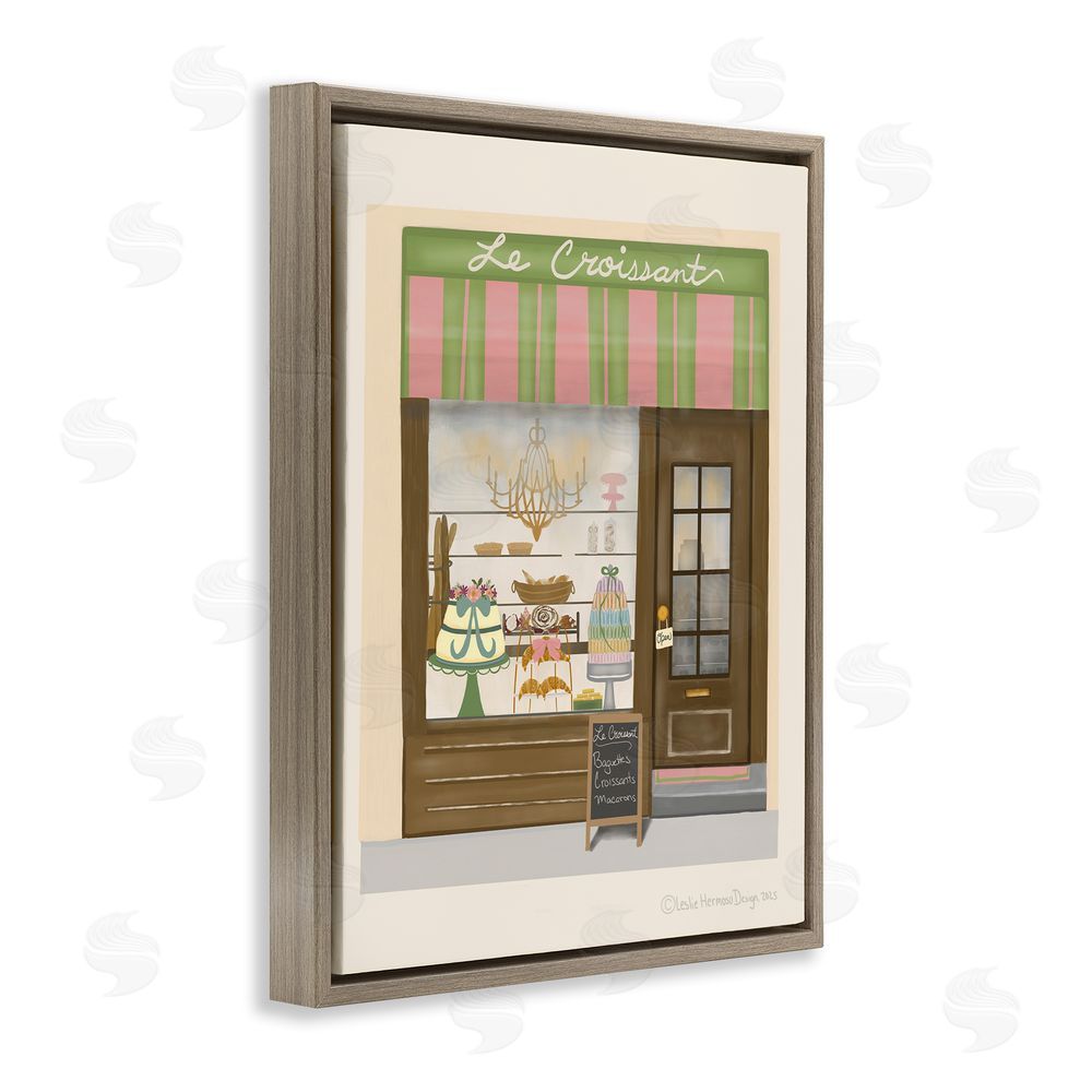 Leslie Hermosa Le Croissant French Patisserie Window Brown Floating Frame Canvas Wall Art Print